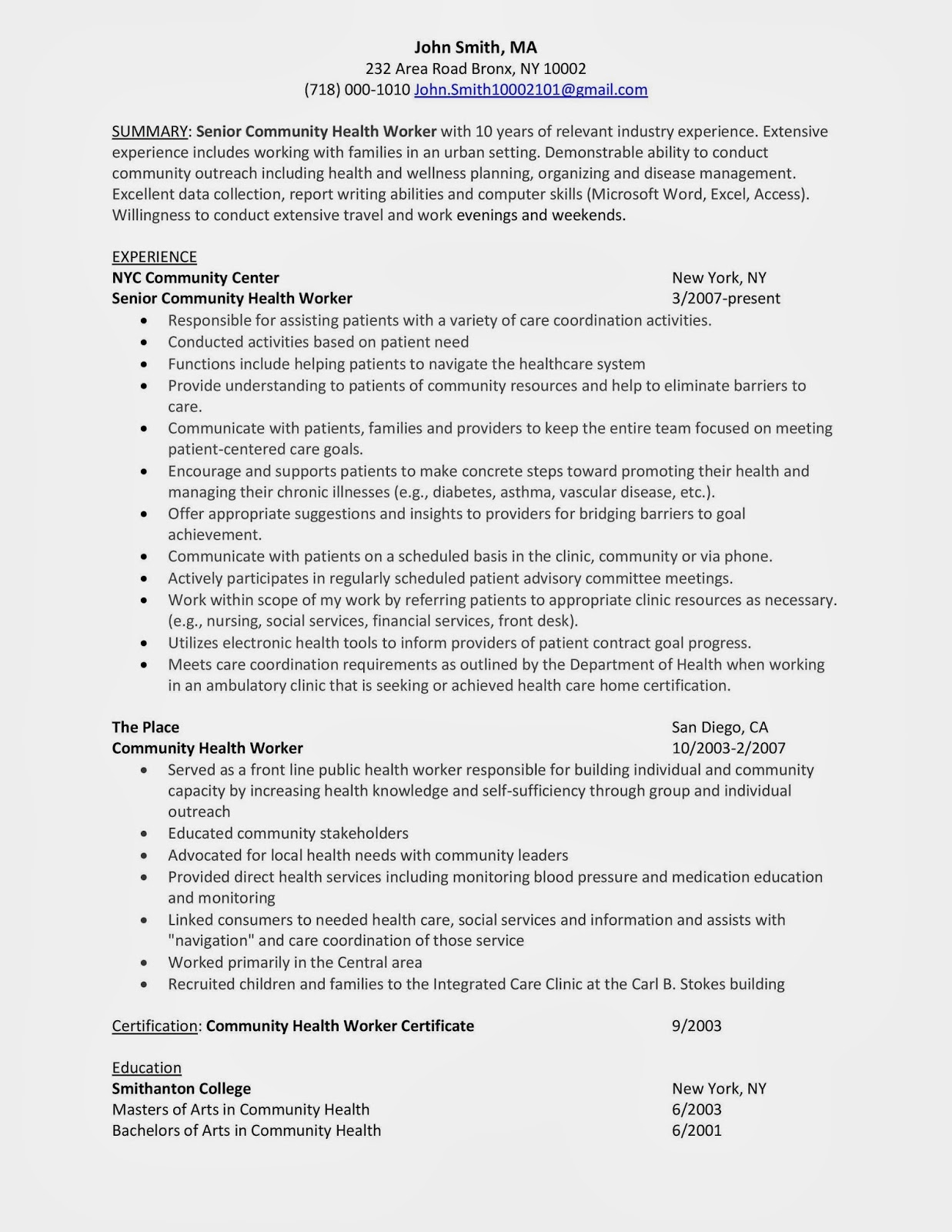 Resume sample for job fair